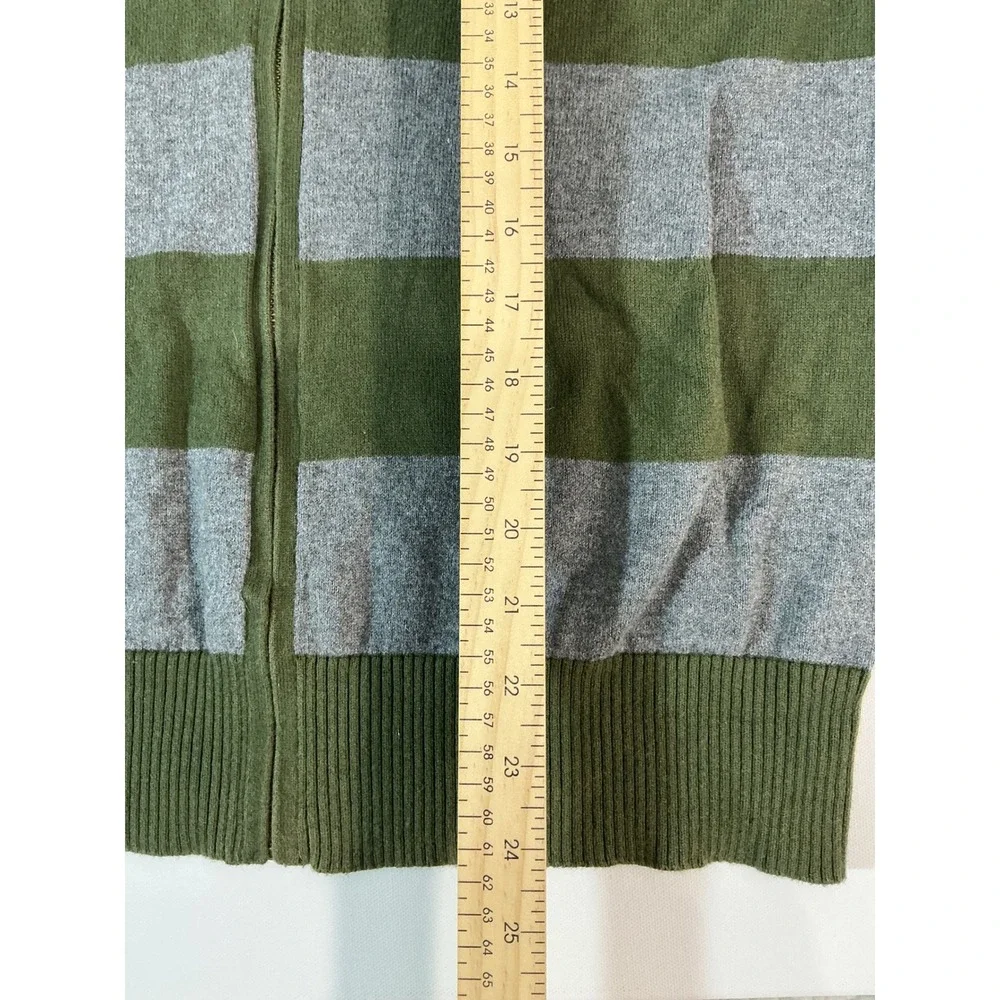 VTG Banana Republic Full Zip Striped Sweater Green Gray Size M Y2K Silk Blend
